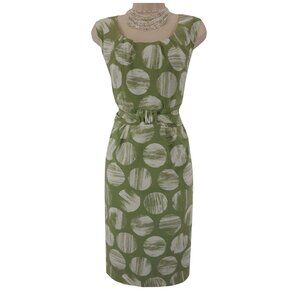 George Green Polka Dot Sage Circle Print Sheath Dress Size 14 Office Summer